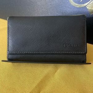 PRADA  Saffiano Black Leather 6 Key Holder.
